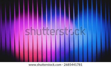 A mesmerizing abstract composition featuring a series of vertical lines bathed in a gradient of electric pink and cool blue neon light, creating depth and movement.