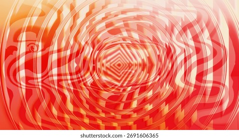 A mesmerizing abstract digital artwork featuring a swirling vortex in shades of red and yellow, with intricate geometric patterns converging towards the center, creating a sense of depth and movement.
