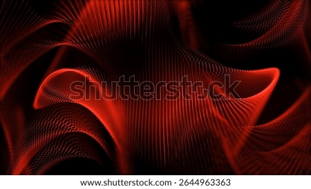 A mesmerizing abstract image featuring flowing red waves composed of dotted lines, set against a stark black background, creating a dynamic and