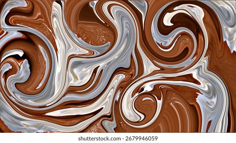 A mesmerizing blend of swirling chocolate and vanilla creates a decadent dream. Fluid textures with glossy, smooth patterns evoke culinary artistry.
