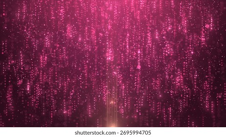 A mesmerizing cascade of sparkling pink light particles gently falls, creating an enchanting atmosphere. the luminous display evokes a sense of magic and elegance.