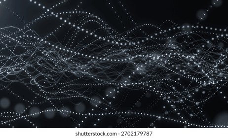 A mesmerizing digital visualization featuring an abstract network of glowing lines and dots. the intricate pattern on a dark background creates a sense of depth and movement