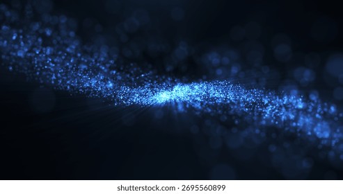 A mesmerizing display of blue light particles cascading across a dark background, creating a galaxy-like appearance with a sense of movement and depth.