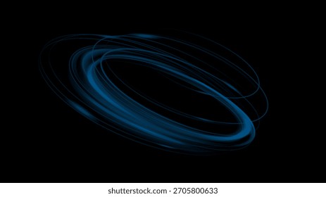 a mesmerizing display of blue light trails forming circular shapes against a stark black background design element