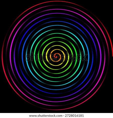 mesmerizing hypnotic spiral pattern created with concentric ovals in a wide range of vivid rainbow colors against a dark black background