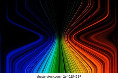 a mesmerizing wave of multicolored lines converging at the center against a black background.
