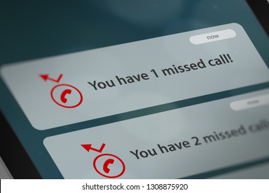 Message App With Missed Call Notifications On Smart Phone Screen. 3D Illustration
