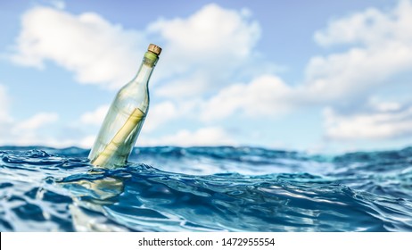 Message in a bottle background 3D illustration