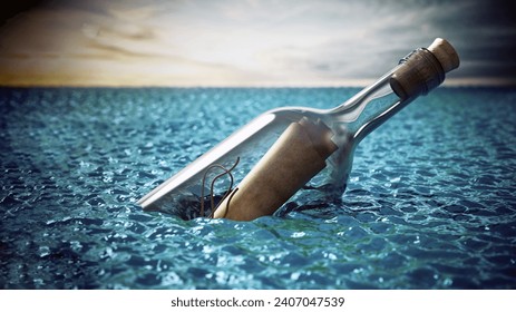 Message in a bottle at the sea. 3D illustration. - Powered by Shutterstock