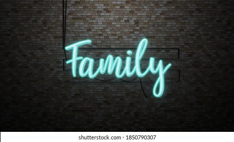 Message Family Neon Light On Brick Stock Illustration 1850790307