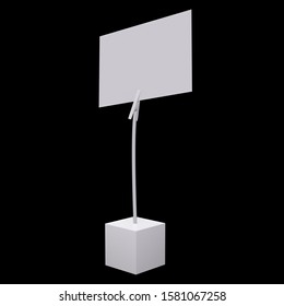Message holder. Card holder with clip and note on cube base. 3d render on black background.
