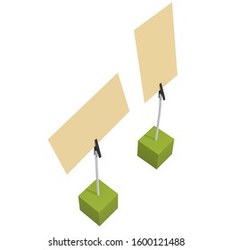 Message holder. Card holder with clip and note on cube base. 3d render isolated on white background.
