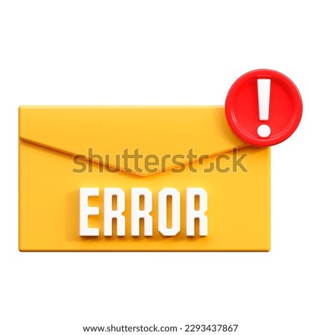 Message. An icon in the form of an envelope with an error warning about the availability of the letter. 3D render illustration in cartoon style. Transparent background, isolation. 3D Illustration