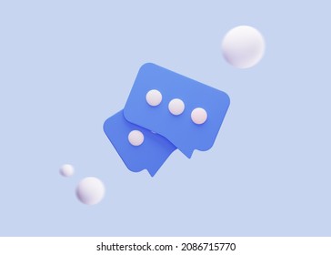 Message speech bubble icons. Social media notification. Social network symbol banner template. 3D Rendering. Blue