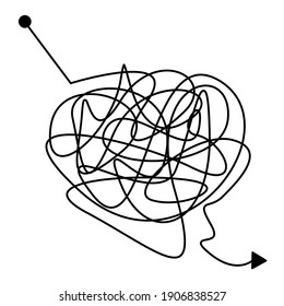 Messy Lines. The Way Instructions Are Complicated. Tangled Scribble Path. A Difficult And Chaotic Process In The Form Of Illustration