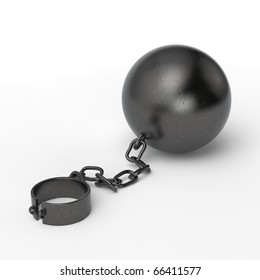 Metal Ball And Chain Isolated Against A White Background.