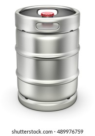 Metal Beer Keg With The Lid On White Background - 3D Illustration