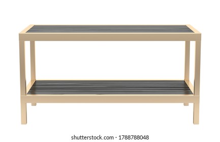 Metal With Black Wood Coffee Table On A White Background. Front View. 3d Rendering