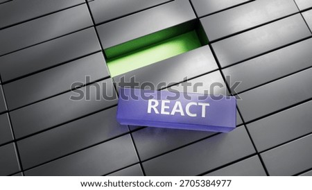 metal blocks with text REACT. financial market. financing.close up of metal blocks,Business Concept.3D rendering.