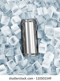 Metal Can Of Beer In Ice Cubes