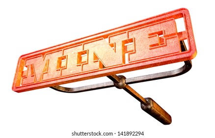 A Metal Cattle Brand With The Word Mine As The Marking Area Glowing Red Hot On An Isolated Background