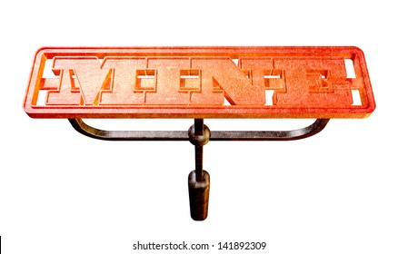 A Metal Cattle Brand With The Word Mine As The Marking Area Glowing Red Hot On An Isolated Background