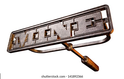 A Metal Cattle Brand With The Word Mine As The Marking Area On An Isolated Background