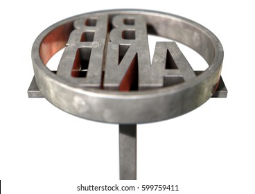 A Metal Cattle Branding Iron With The Word Brand As The Marking Area On An Isolated White Surface - 3D Render