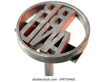 A Metal Cattle Branding Iron With The Word Brand As The Marking Area On An Isolated White Surface - 3D Render