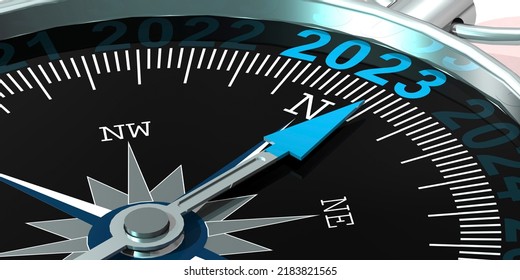 Metal Compass With Year 2023 Word, 3D Rendering