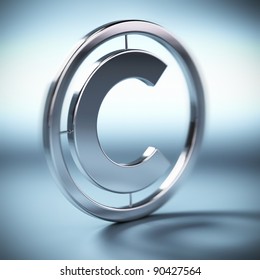 metal copyright symbol onto a blue background square image with blur