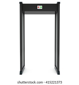 Metal Detector Scanner. 3D Render Isolated On White. Airport Security Gates With Metal Detectors. Walk Through Detector Concept.