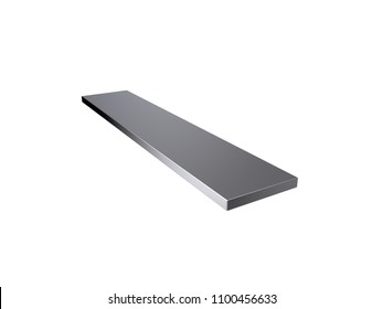 Metal Flat Bar. Isolated On White Background. 3D Rendering Illustration.