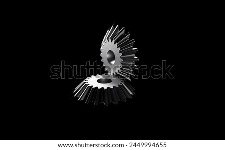 Metal gears group precise technical mechanism. Fem analysis. 3d rendering. Dark black background