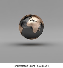 Metal globe showing Eruope and Africa over gray background - clipping path included