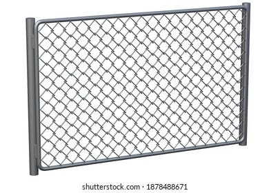 Metal Grid Fence Isolated On White Background. 3d Rendering