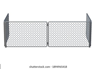 Metal Grid Fence Isolated On White Background. 3d Rendering