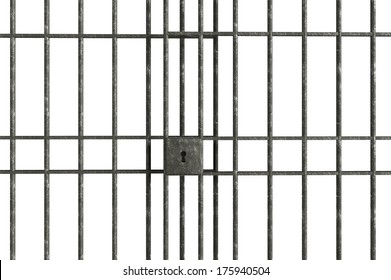 Metal Jail Bars Isolated On A White Background