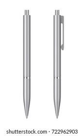 Metal Mockup Ballpoint Pen With Blank Space For Yours Logo Or Design On A White Background. 3d Rendering