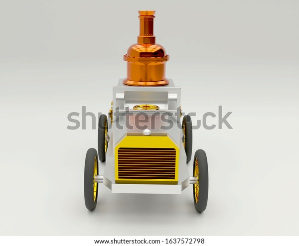 metal model toy of a\
steam car pipe gear rivets steampunk style 3d rendering white\
background isolate