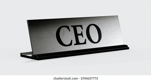 Metal Nameplate With CEO Text On The White Background Isolated, With Soft Focus Depth Of Field. 3d Rendering Illustration