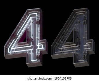 Metal neon font with On and Off. Number 4. 3d rendering.