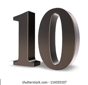metal number ten on white background - 3d illustration