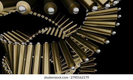 Metal Objects Swiftly Revolve Visually. Quickly Spinning Metallic Shapes Against Dark Backgrounds
