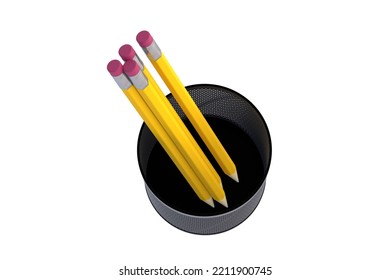 Metal Pencil Holder Isolated On White Background. Grid Pot. Stationery Accessories. 3d Render