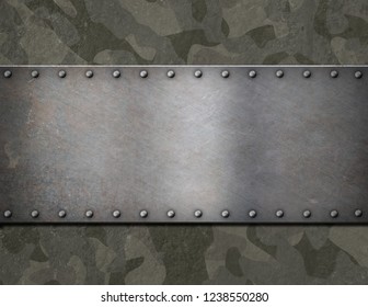 metal plaque over military camouflage armor 3d illustration
