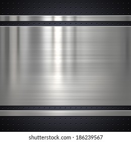 Metal plate on metal mesh background or texture