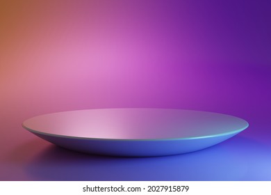 Metal Round Podium On Gradient Pink Purple Blue Background 3d Illustration.