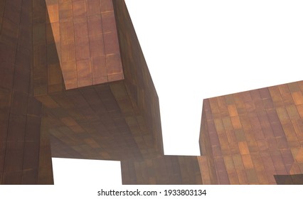 metal rusty cubes and blocks architectural background 3d illustration