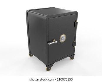 The metal safe on a white background.  3D image